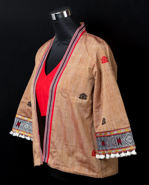 JACKET STYLE BLOUSE WITH TRADITIONAL ASSAMESE GOS BUTA AND KARBI MOTIF