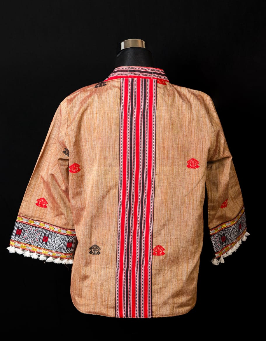 JACKET STYLE BLOUSE WITH TRADITIONAL ASSAMESE GOS BUTA AND KARBI MOTIF