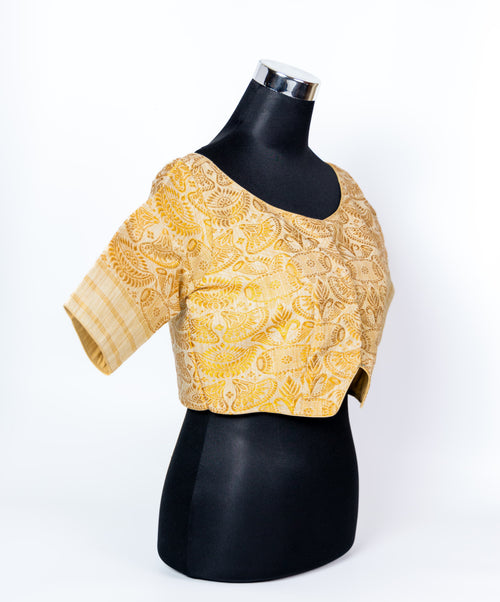 TRADITIONAL ASSAMESE DHOL AND JAPI DESIGNED BOAT - NECK BLOUSE.