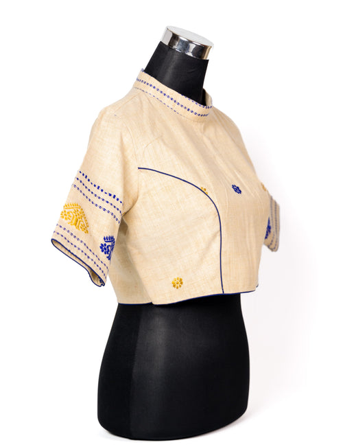TRADITIONAL ASSAMESE GOS BUTA DESIGNED MANDARIN NECK BLOUSE.