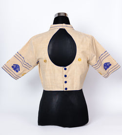 TRADITIONAL ASSAMESE GOS BUTA DESIGNED MANDARIN NECK BLOUSE.