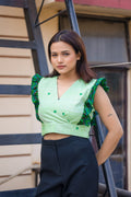 Assamese Gos Buta designed Ruffle Crop Top