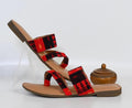 TWO STRAP FLAT SANDAL WITH TRADITIONAL HANDWOVEN FABRIC