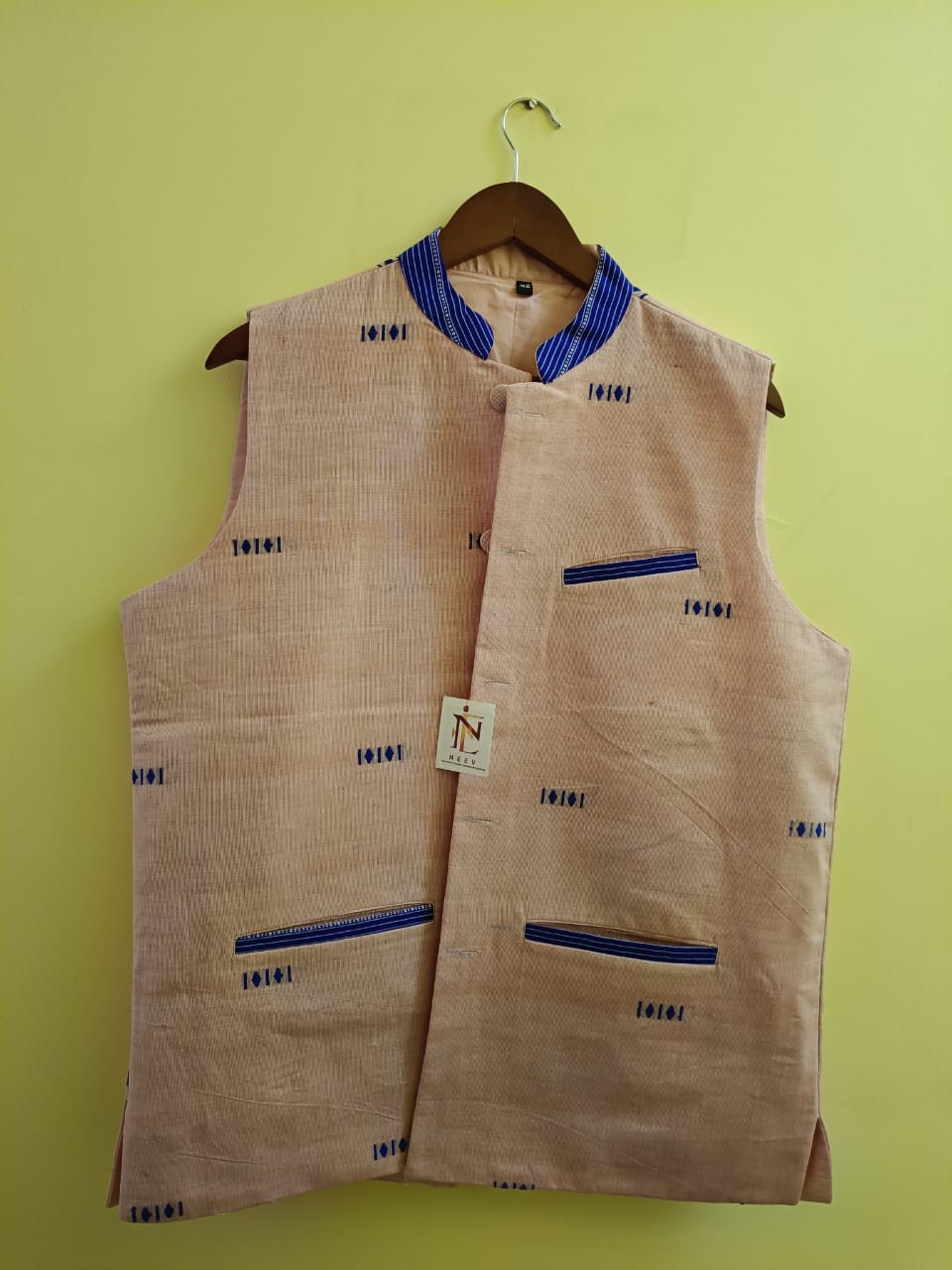 HANDLOOM COTTON PEACH NEHRU JACKET FOR MEN