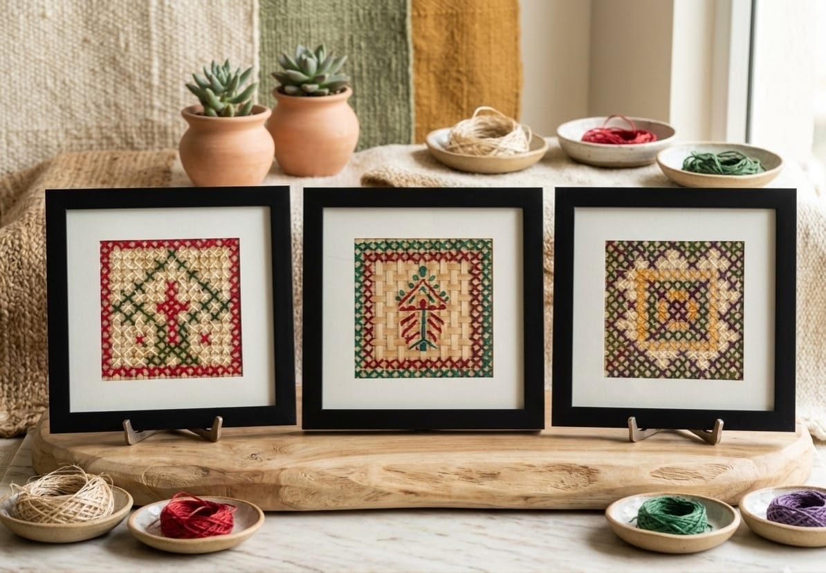 Rang Sutra – Set of 3 Framed Traditional Textile Embroidery Wall Art