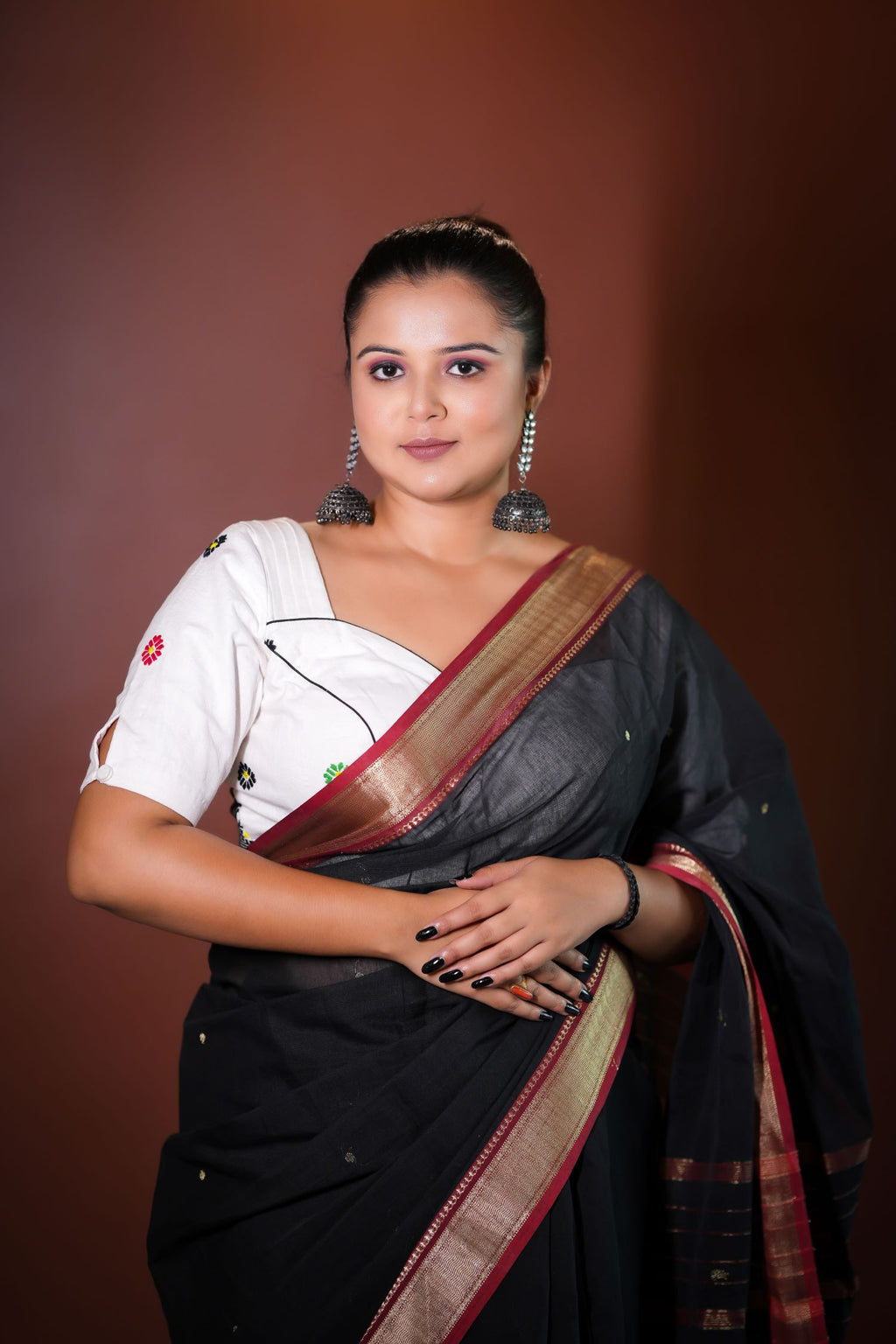 V- Neck Blouse with traditional Tiwa traditional pattern